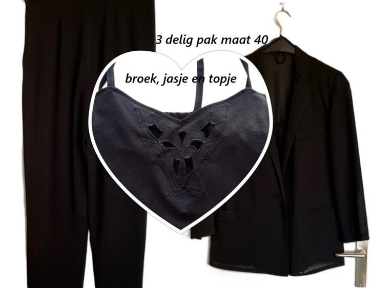 Crepe Georgette 3 delig dames pak maat 40 - zwart, Kleding | Dames, Gelegenheidskleding, Zwart, Zo goed als nieuw, Maat 38/40 (M)