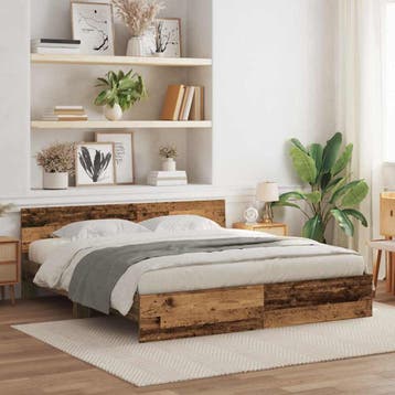 vidaXL Bedframe met hoofdbord Oud hout 180 x 200 cm Bewerkt, Bruin, Verzenden, Hout, Nieuw