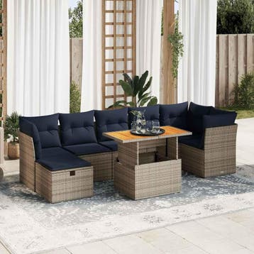 vidaXL 8-delige Loungeset met kussens poly rattan acacia, Verzenden, Nieuw, Loungeset