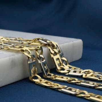 Bicolor gouden marineschakel ketting, Ophalen of Verzenden, Gebruikt, Overige kleuren, Goud