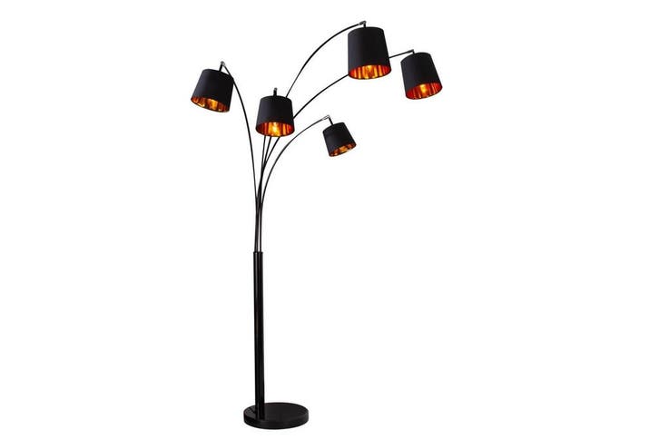 Vloerlamp LEVELS 202cm 5 linnen kappen zwart goud - 40036, Huis en Inrichting, Lampen | Vloerlampen, Ophalen of Verzenden