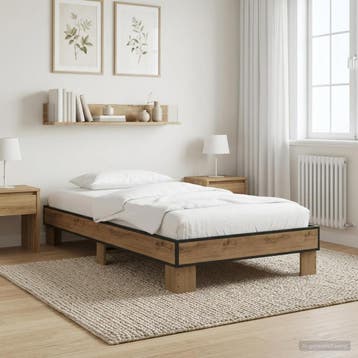 vidaXL Bedframe Artisanaal eiken 80 x 200 cm Bewerkt hout, Eenpersoons, Bruin, Verzenden, Nieuw