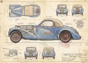 Kleury.art - Industrial Blueprint: Bugatti Type 57 coupe”
