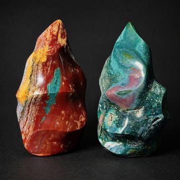Ocean Jasper Flame Pair – Rood naar blauw-groene