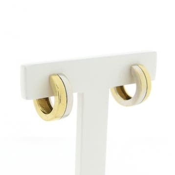 Bicolor gouden klapcreolen; Ø 14,7 mm (Oorbellen), Sieraden, Tassen en Uiterlijk, Ophalen of Verzenden, Gebruikt, Goud, Goud