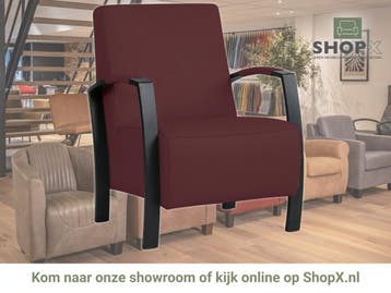 Leren fauteuil Glory - Toledo Bordeaux (donkerrood), Huis en Inrichting, Nieuw, Ophalen of Verzenden, 50 tot 75 cm, Industrieel, Modern