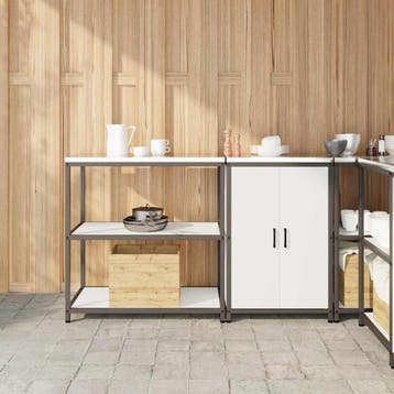 vidaXL Keukenopslag set HATTEM 2 st Wit Koudgewalst staal, Verzenden, Nieuw, Wit