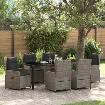 vidaXL Tuin eettafelset 7 st Grijs poly rattan, Tuin en Terras, Verzenden, Nieuw, Rotan, 7 zitplaatsen