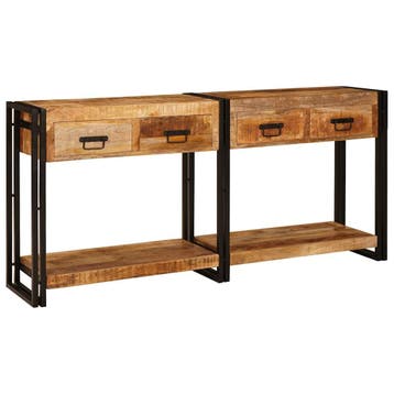 vidaXL Wandtafels 2 st Bruin 161 x 33 x 75 cm Massief Mango, Verzenden, Nieuw, Rechthoekig, Overige houtsoorten