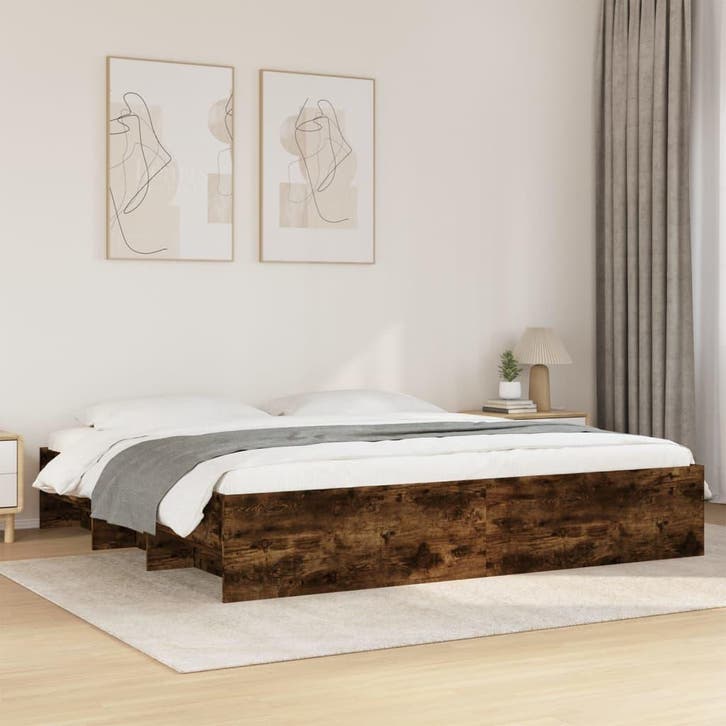 vidaXL Bedframe zonder matras hout gerookt eikenkleurig, Huis en Inrichting, Slaapkamer | Bedden, 80 cm, 200 cm, Bruin, Eenpersoons