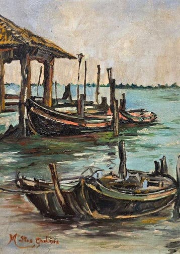 Europese school (XX) - Barche dei pescatori al porto