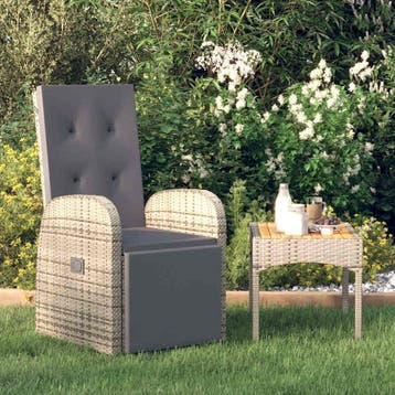 vidaXL Tuinstoel verstelbaar met kussen poly rattan grijs, Tuin en Terras, Tuinstoelen, Verzenden, Nieuw