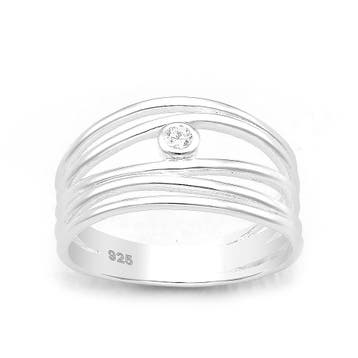 Zilveren 5 lijnen sierring met witte CZ, Verzenden, Nieuw, Zilver