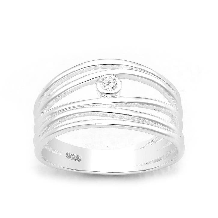 Zilveren 5 lijnen sierring met witte CZ, Sieraden, Tassen en Uiterlijk, Ringen, Nieuw, Verzenden
