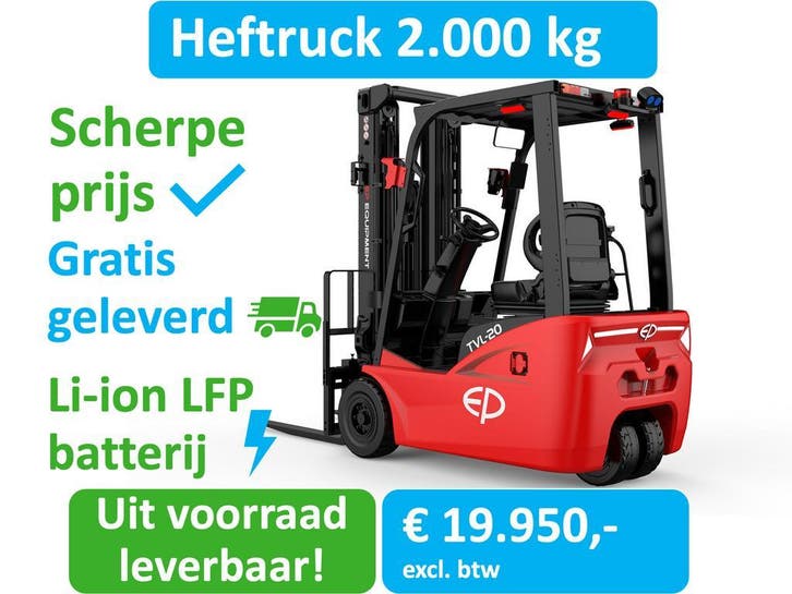 Elektrische heftruck | vingertipbediening | 2000 kg | 3-wiel, Zakelijke goederen, Machines en Bouw | Heftrucks en Intern transport