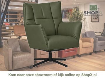 Leren draaifauteuil Lovely - Toledo Olive (olijf/goen), Nieuw, Ophalen of Verzenden, 75 tot 100 cm, Eigentijds, Modern, Retro, Vintage