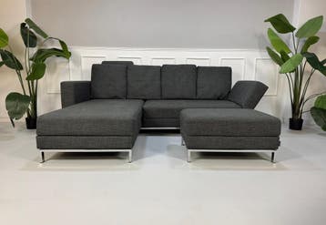 Brühl Fourtwo Sofa Stoffen bank slaapbank grijs + poef, Driepersoons, Ophalen of Verzenden, Zo goed als nieuw, Rechte bank