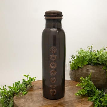 Puur koperen waterfles 7 chakra’s antique ± 950 ml (zware, Ophalen of Verzenden, Nieuw