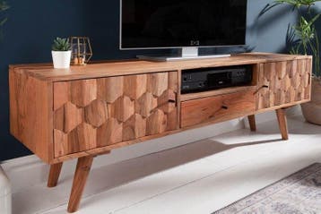 Massief TV-meubel MYSTIC LIVING 140cm natuurlijk acacia 3D, Ophalen of Verzenden, Nieuw
