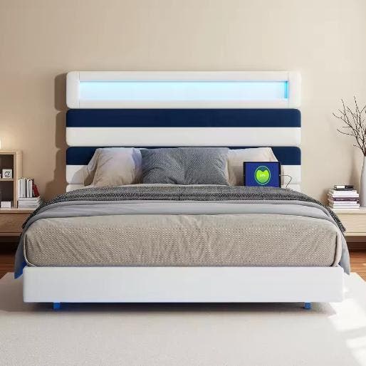 Modern Opbergbed 160x200 cm met LED Verlichting, Huis en Inrichting, Slaapkamer | Bedden, Nieuw, Verzenden