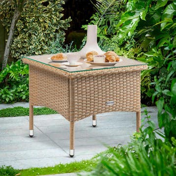 Polyrotan Bijzettafel Grijs-Beige 50x50x45cm (Meubelen), Verzenden