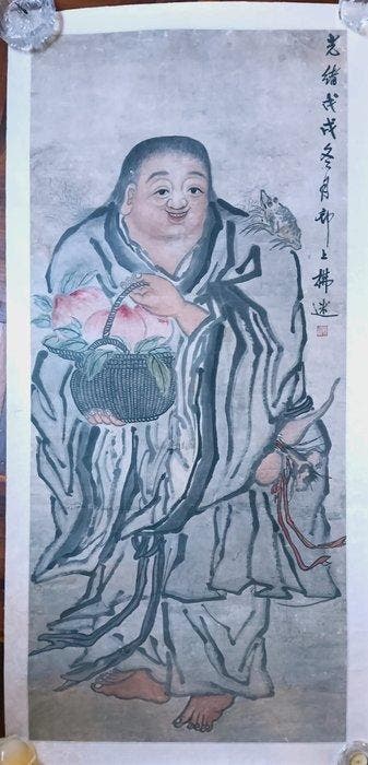 Quadro Cinese maestro Lihuai su carta epoca XIX alto 180 x