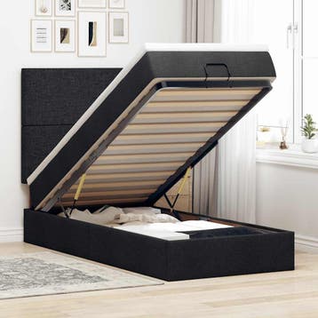 vidaXL Bed met matras 90x200 cm stof zwart, 90 cm, Eenpersoons, Verzenden, Zwart