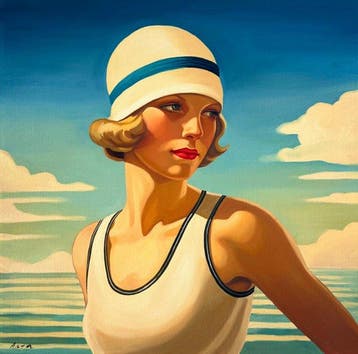 Laura Anton - Baigneuse au bonnet blanc, Antiek en Kunst