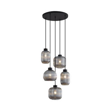 Design hanglamp zwart met smoke glas 5-lichts - Ana, Verzenden, Nieuw, Design