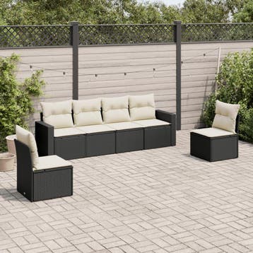 vidaXL 6-delige Loungeset met kussens poly rattan zwart, Verzenden, Nieuw, Loungeset