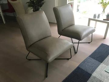 Set van 2 leren fauteuils zonder armleuning met kruisframe, Ophalen of Verzenden, Nieuw, Leer