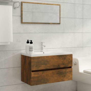 vidaXL 2-delige Badkamermeubelset bewerkt hout gerookt, Verzenden, Nieuw, Overige typen