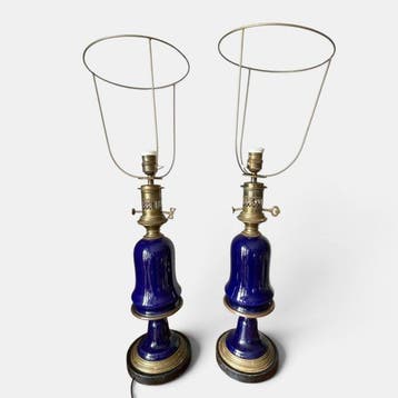 Tafellamp - Porselein, Messing, Hout - Franse Empire-stijl