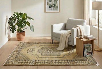 Geel vintage - Vloerkleed - 210 cm - 120 cm - met, Nieuw