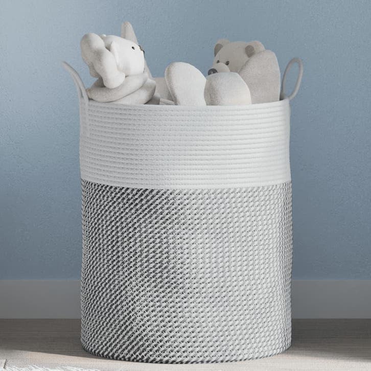 vidaXL Opbergmand Ø 38x46 cm katoen grijs en wit, Huis en Inrichting, Woonaccessoires | Schalen en Manden, Nieuw, Verzenden