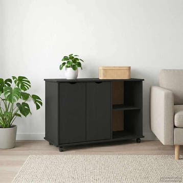 vidaXL Rolling Kast Zwart 100 x 39 x 65,5 cm Massief, Verzenden, Nieuw