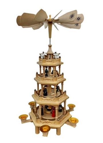 Kerstbeeldje - Draaiende kerstpiramide 4 verdiepingen - 54