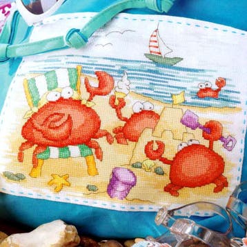Krabben Strand Borduurset 14CT op Wit Borduurstof, Verzamelen, Verzenden, Nieuw