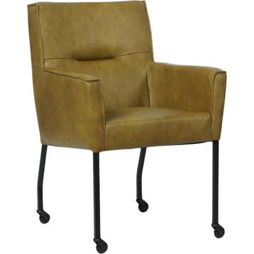 Leren eetkamerstoel met wieltjes en armleuning Lucky -, Huis en Inrichting, Stoelen, Overige kleuren, Bohemian, Industrieel, Modern, Scandinavisch
