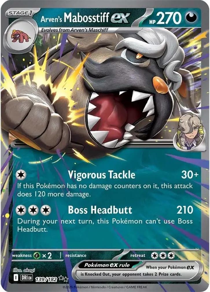 Arvens Mabosstiff EX 139/182 Destined Rivals, Hobby en Vrije tijd, Verzamelkaartspellen | Pokémon, Losse kaart, Nieuw, Foil, Ophalen of Verzenden