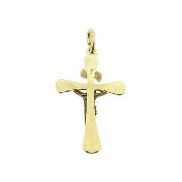 Gouden hanger van een kruis met corpus; INRI, Ophalen of Verzenden, Gebruikt, Goud, Overige merken