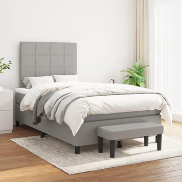vidaXL Boxspring met matras stof lichtgrijs 120x200 cm, Verzenden, Nieuw, Twijfelaar, 120 cm
