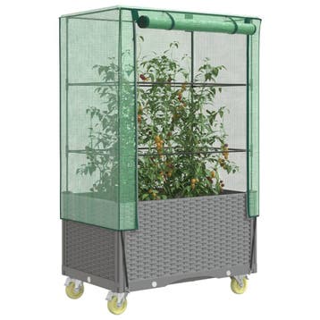 vidaXL Plantenbak verhoogd met hoes en wielen 80x50x182 cm, Tuin en Terras, Verzenden, Nieuw, Kunststof