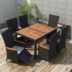vidaXL 7-delige Tuinset poly rattan acaciahout zwart, 6 zitplaatsen, Nieuw, Tuinset, Verzenden