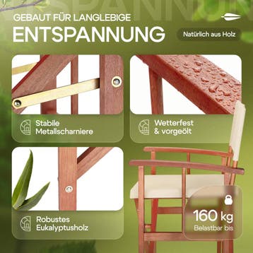 Regisseursstoel crème eucalyptushout FSC®-gecertificeerd.., Tuin en Terras, Tuinstoelen, Verzenden, Nieuw