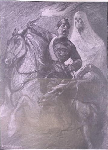 Spotprent met de Dood te paard die man achtervolgt (Lithos), Verzenden