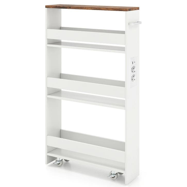 LIVSK Ultradunne Opbergkar met Oplaadstation - 4 Niveaus - H, Doe-het-zelf en Verbouw, Zwenkwielen, Nieuw, Verzenden