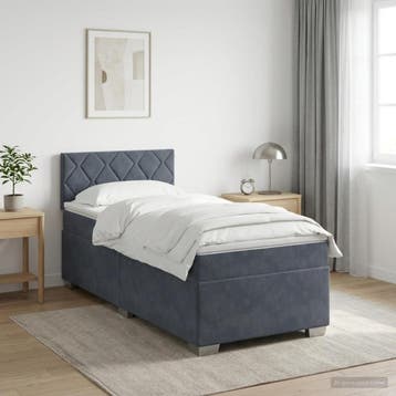 vidaXL Boxspring Bed met Matras en LED Donkergrijs Enkel, Verzenden, Nieuw, Grijs, Stof