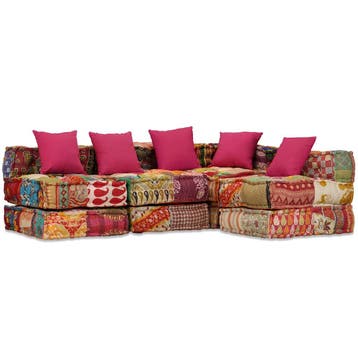 vidaXL Poef vierzits modulair stof patchwork, Verzenden, Nieuw, Meerkleurig