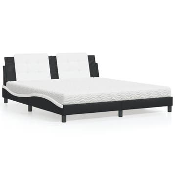 vidaXL Bed met matras Zadar kunstleer zwart en wit 180x200, Overige materialen, Eenpersoons, Verzenden, Zwart